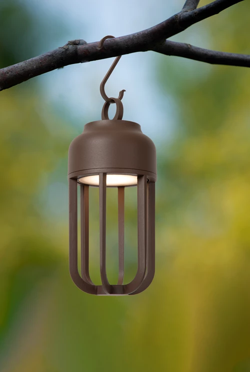 Lucide WELLS - Lámpara de pared Recargable Dentro/Fuera - Batería/acumulador - Ø 10 cm - LED Regul. - CCT - 1x5W 2700K/4000K - IP54 - Marrón óxido | Essential - ambiente 1